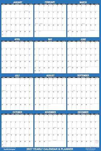 24" x 36" SwiftGlimpse 2027 Wall Calendar Erasable Large Wet & Dry Erase Laminated 12 Month Annual Yearly Wall Planner, Reversible, Horizontal/Vertical, Dark Blue
