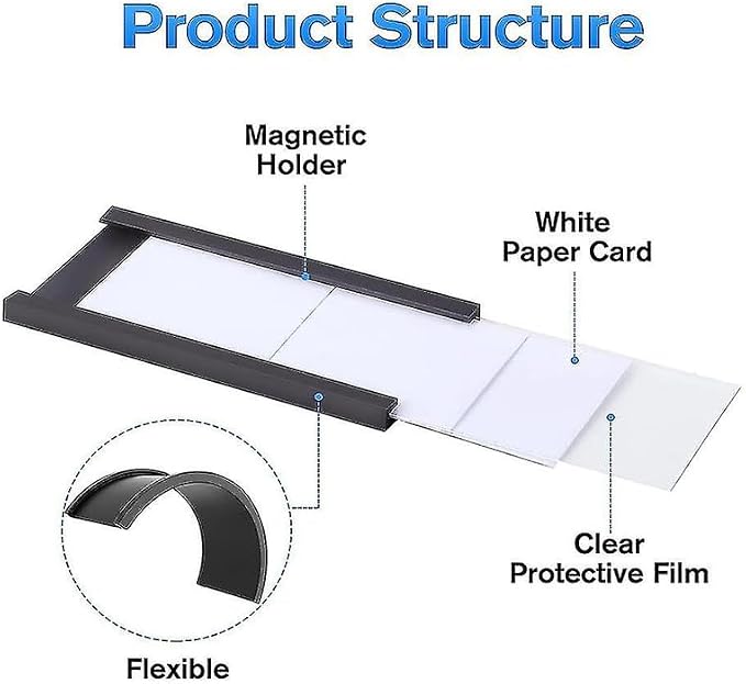 LLPT Magnetic Label Holder 4" x 2" 26 Packs C Channel White Paper Cards - Image 7