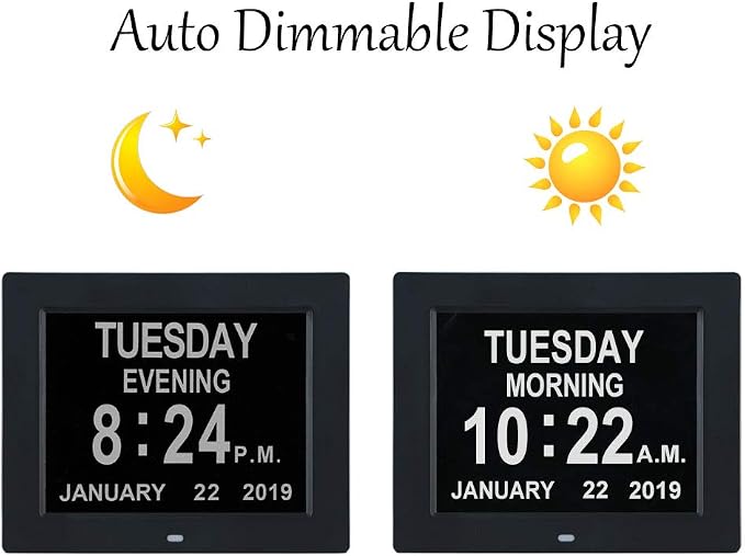 TMC 8 Inch Dementia Clock for Seniors – Large Auto-Dimming Calendar Display - Image 4
