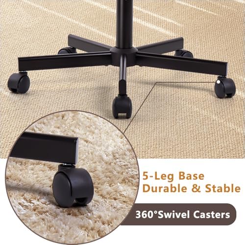 Criss Cross Chair with Wheels, Cross Legged Office Vanity Chair with Wheels, Comfortable Beige Vanity Chair with Back, Armless Fabric Adjustable Wide Swivel Criss Cross Desk Chair for Home Office