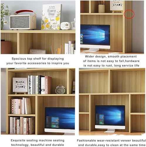 Desk Hutch for Dorm,Wooden Desktop Bookshelf with Storage Display Rack,Freestanding Bookcase for Computer Desk,Desk Top Organizer Shelf for Home Office (White, 31.5″W×7.9″D×35.4″H)