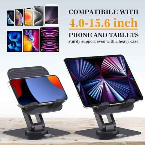 OCYCLONE iPad Stand, 360° Rotating Adjustable Foldable iPad Tablet Stand Holder for Desk Compatible with Kindle Tablet iPad 4" - 15.6" Portable Monitor Stand, Black