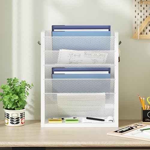 Mail Organizer Wall Mounted, 6-Slot Hanging File Organizer with Key Holder
