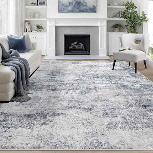 8x10 Area Rugs for Living Room Washable Bedroom Dining Room Blue Grey