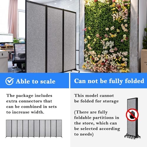 Room Partition 2.0 Upgrade Version,6'L* 6'7"H,3 Panel,Light Grey