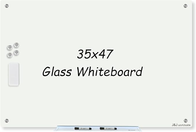 Magnetic Whiteboard, Glass Dry Erase Board 4' x 3' White Surface, Home School by JJworldwide