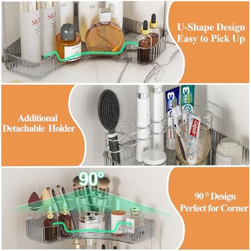 SUNZOS Modern 3-Tier Bathroom Organizer, Corner Makeup Storage with