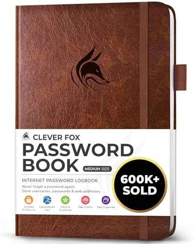Clever Fox Password Book with Alphabetical Tabs, 5.3"x7.7" Keeper Brown