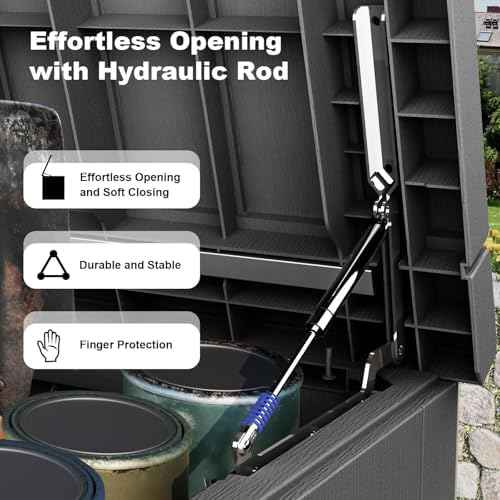320 Gallon Large Outdoor Storage Box Waterproof, UV Resistant Resin Deck Box with Hydraulic Rod & Lockable Latch for Patio Furniture, Outside Storage Box for Garden Tools, Patio Cushions, Black