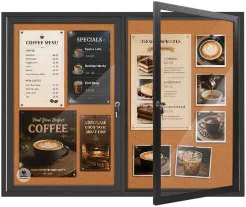 Weatherproof Enclosed Bulletin Board 44x32 Inch, Lockable Outdoor
