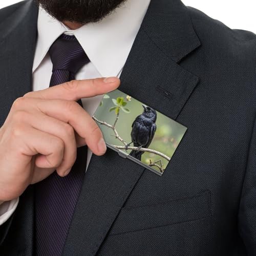 Business Card Holder Black Crow Birds on A Branch Slim Business Card Case Pocket Name Cards Holder Professional Cards Organizer Purse Credit Wallet ID Case for Men Women