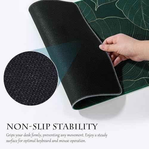 ALOANES Waterproof Mouse Pad with Durable Stitched Edge, XL Extended Desk Pad, Non-Slip Rubber Base Gaming Keyboard Pad for Office & Home, Green Leaves Design (2-Pack, 31.5"x11.8")