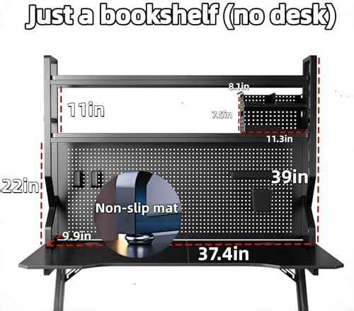 Desktop Hutch Bookshelf,Many Gifts,Metal Desktop Bookcase with pegboard, Desk Shelf Black, Countertop Storage Organizer Rack for Dorm or Office,Desktop Shelves(Black, 37.4" Lx9.9 Wx39 H)