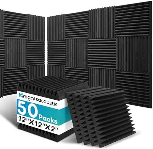 50 Pack Sound Proof Foam Panels for Walls, 2 X 12 X 12 Inches Acoustic Foam Panels, High Density Acoustic Panels Sound Absorbing, Noise Cancelling Studio Wedges, Black (NOT INCLUDE ADHESIVE)