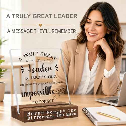 Leader Appreciation Thank You Desk Sign, Inspirational Gift for Boss Manager Supervisor, Motivational Office Decor for Women Men, Uplifting Recognition Plaque for Retirement Birthday EC334