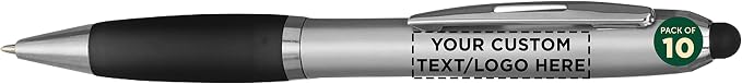 DISCOUNT PROMOS Custom Stylus Ballpoint Pens Set of 10, Personalized Bulk Pack by DISCOUNTPROMOS