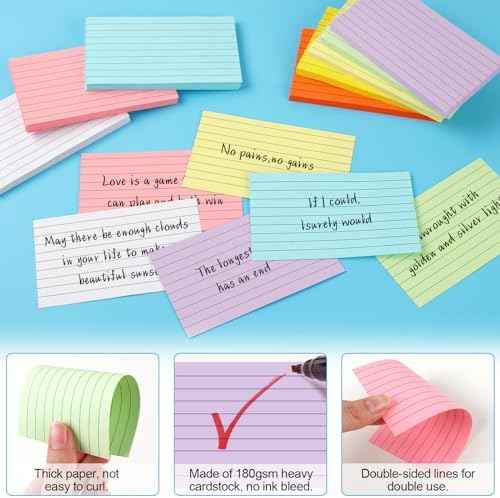 Utron 248 Sheets Colored Index Cards 3x5, Double-Sided Blank Notes Flash Cards for Studying, Note Cards 3x5 Lined, Flashcards for Studying, Index Notecards for Office