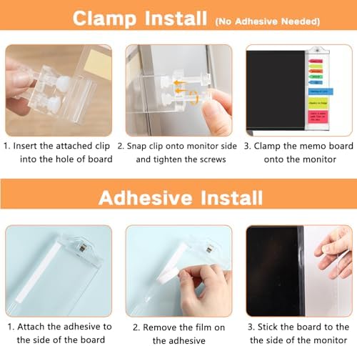 Monitor Memo Boards for Computer, Whole Transparent 2 Pack (Left & Right) Multifunction Acrylic Screen Message Reminder Pad Side Panel Phone Holder Organizer for Office Desktop, with Pen & Sticky Note