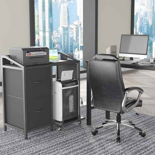 Printer Stand with Storage, Lateral Office Filing Cabinets with Power outlets & USB Charging Port, File Cabinet with Large Printer Stands for Home Office, Shredder Stand Rack (Black)