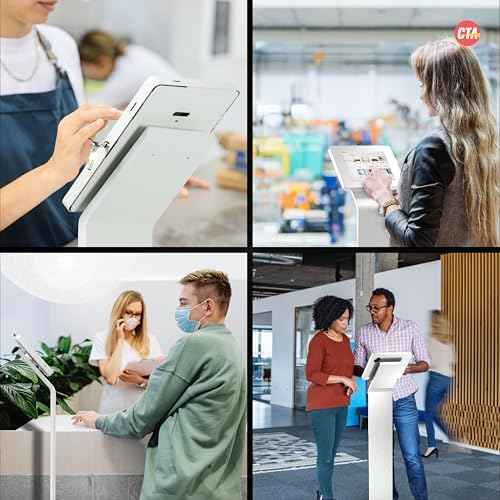 CTA Digital Premium Kiosk Floor Stand – CTA Locking Support Base Kiosk for iPad 11 (A16) - Pro 11-inch M4 - Air 11-inch M3- iPad 10th Gen - Galaxy Tab & More Tablets - White - (PAD-PARAFW)
