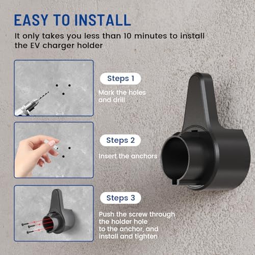 Anina EV Charger Holder for SAE J1772 Connector, Electric Vehicle Charging Nozzle Holster Dock Wall Mount, Electric Car Cable Organizer Compatible with Ford BMW Nissan Audi for Outdoor Indoor