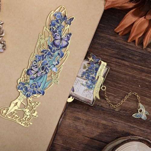 2PCS Metal Butterfly Bookmark Gift Set, Van Gogh Oil Painting Themed Bookmarks, Book Marks for Reading Women, Men, Adults, Book Lovers, Book Markers for Teachers Appreciation Gifts, Iris