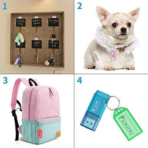 Cuttte 16 Pack Plastic Key Tags with Ring and Label Window 8 Colors