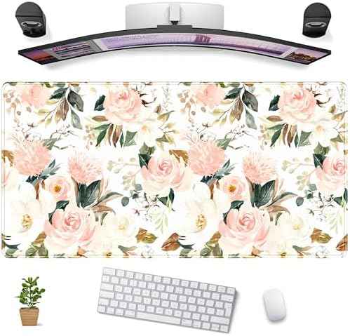 Cute Laptop Mouse Pad Large Desk Mat PC Gaming Desk Pad, Aesthetic Computer Keyboard Mouse Mat for Women Girls Office Decor Pad