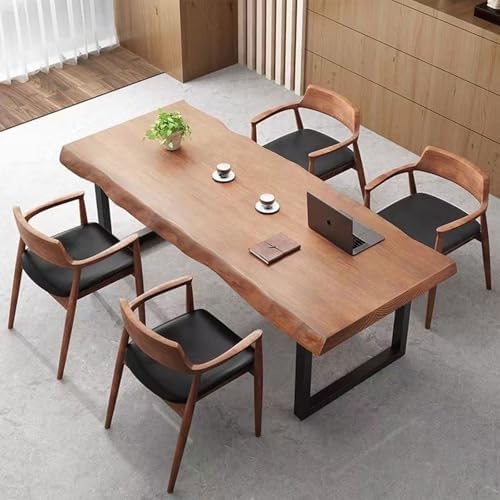 Stylish Solid Wood Office Desk with Sturdy Metal Base - Durable Multi-Size Executive Computer & Dining Table - Perfect for Home Office & Work Environments (Brown, 55.12in)
