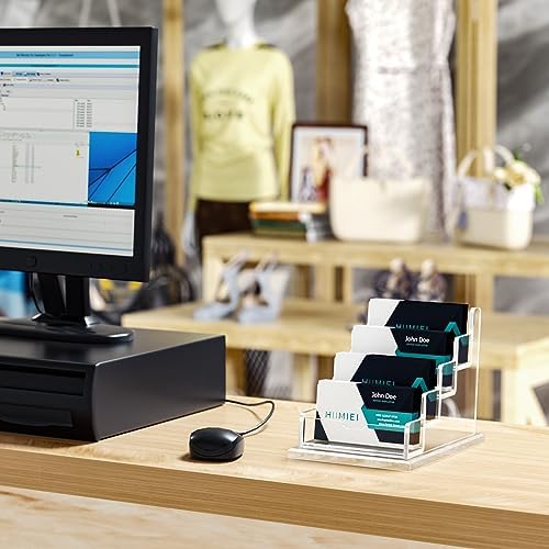 HIIMIEI Acrylic Business Card Display, Multiple Card Holder for Office, Home, Restaurant - 4 Slot 4 Tier