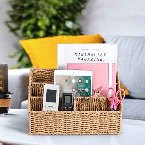 DINGTAI Woven Mail Organizer Countertop, 12 Inch Mail Organizer Basket for Bill and Pen, Farmhouse Desk organizers and storage