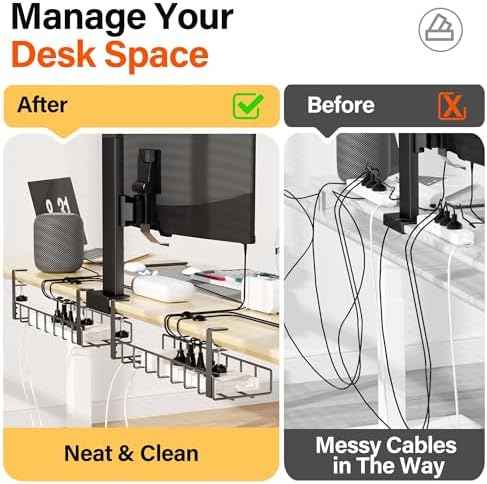 2 Pack Cable Management Under Desk Tray, 31.4" No Drill Under Desk Wire Management with Upgraded Clamp, Metal Cord Organizers for Desk with Cable Organizers, PC Cable Management Rack, Black