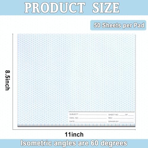 1 Pack 50 Sheets 8.5" x 11" Isometric Graph Paper Pad Landscape for 3D