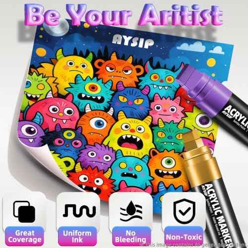 12 Colors Jumbo Markers Set, 15mm Large Wide Tip, Thick Acrylic Paint Markers for Painting, Rock, Window, Glass, Wood, Fabric