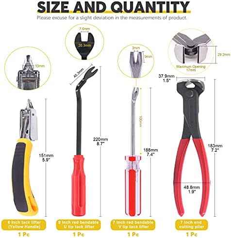 4Pcs Nail Puller and Staple Remover Tool Set, 7" End Cutting Pliers, Staple Puller, Tack Lifter, Fastener Remover, for Furniture Floor Wall Car Photo Frame