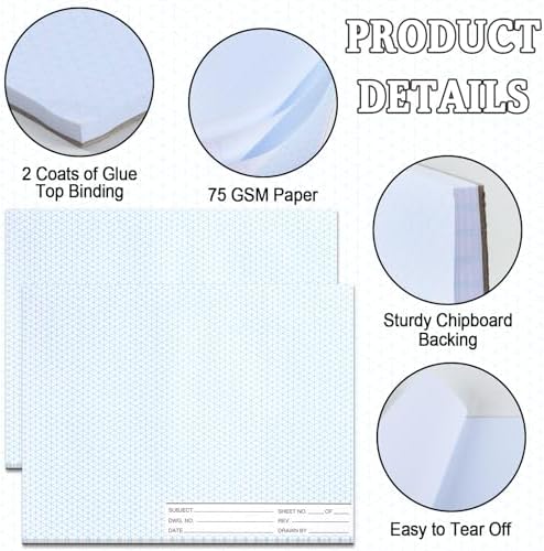 1 Pack 50 Sheets 8.5" x 11" Isometric Graph Paper Pad Landscape for 3D