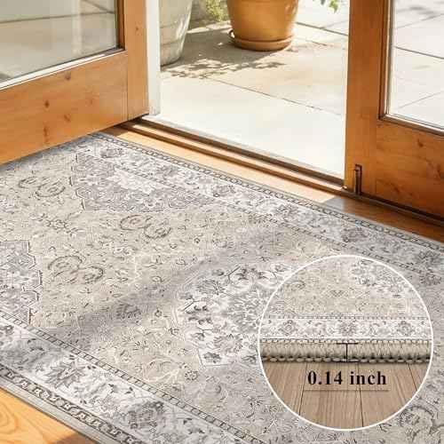 Hallway Washable Runner Rug - 2x10 Kitchen Rugs Entryway Rug Runner Vintage Soft Floor Mat Non Slip Indoor Farmhouse Carpet for Bathroom Living Room Bedroom (2 X 10, Beige)