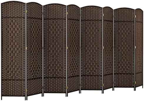 GOFLAME 8 Panel Room Divider, 6 Ft Tall Folding Privacy Screen with Hand-Woven Texture & Solid Wood Frame, Fully Assembled Wall Divider and Partition Screen for Room Separation, Brown