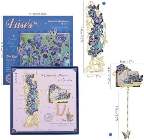 2PCS Metal Butterfly Bookmark Gift Set, Van Gogh Oil Painting Themed Bookmarks, Book Marks for Reading Women, Men, Adults, Book Lovers, Book Markers for Teachers Appreciation Gifts, Iris