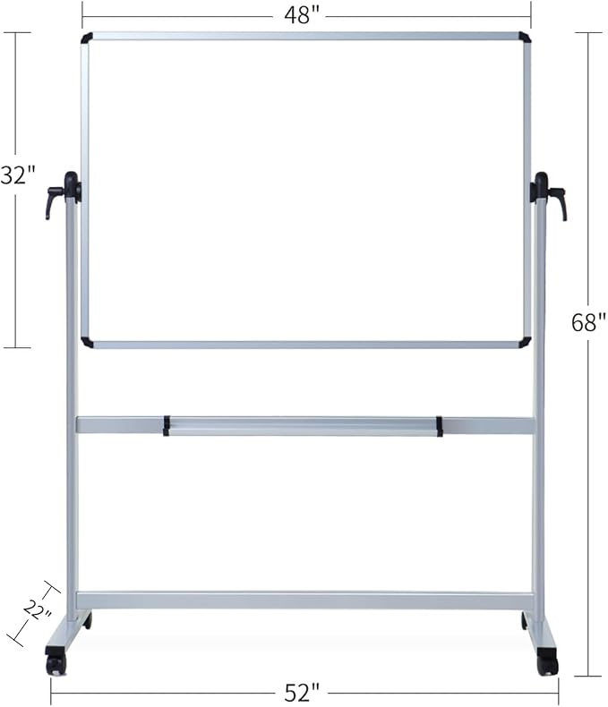 VIZ-PRO Double-Sided Magnetic Mobile Whiteboard, 48 x 32 Inches, Aluminium - Image 3