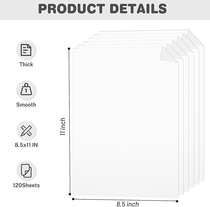 White Cardstock 8.5 X 11, 120 Sheets Card Stock, 75lb/ 200gsm Copy Paper - Image 2