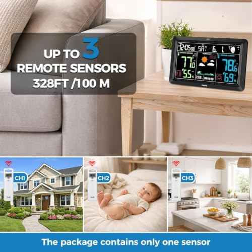 Weather Station Wireless Indoor Outdoor Thermometer Clock (Black)