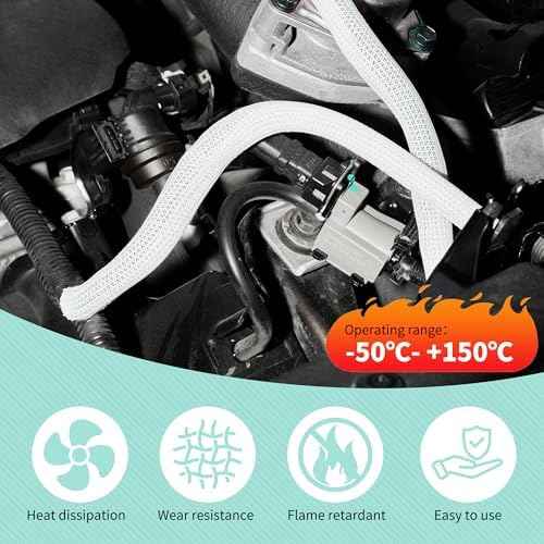 Split Wire Loom 2Pcs 3/4 Inch 5ft, Braided Cable Sleeve for Cable Management, Cord Protector for Pets, TV, Desk & Automotive, White