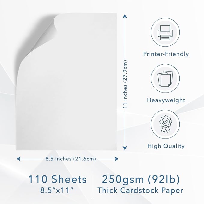 MOS White Cardstock Paper 8.5 x 11 Inch — Heavyweight Letter Size Card Stock - Image 2