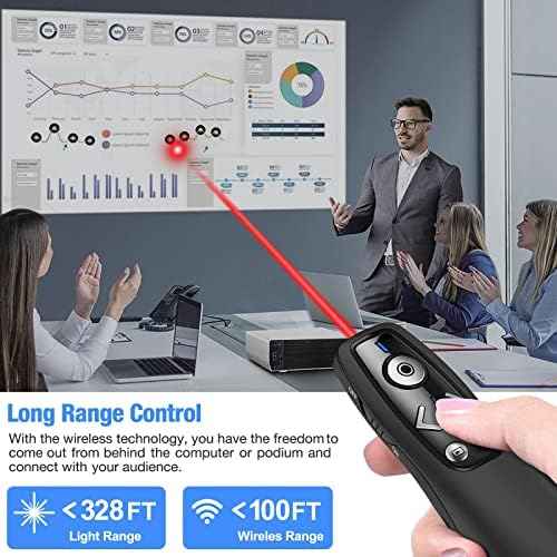 Presentation Clicker Wireless Presenter Remote for PowerPoint, RF 2.4GHz USB Powerpoint Clicker with Hyperlink & Volume Control PowerPoint Slide Advancer for Mac, Computer, Laptop