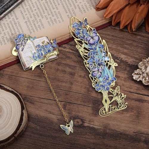 2PCS Metal Butterfly Bookmark Gift Set, Van Gogh Oil Painting Themed Bookmarks, Book Marks for Reading Women, Men, Adults, Book Lovers, Book Markers for Teachers Appreciation Gifts, Iris
