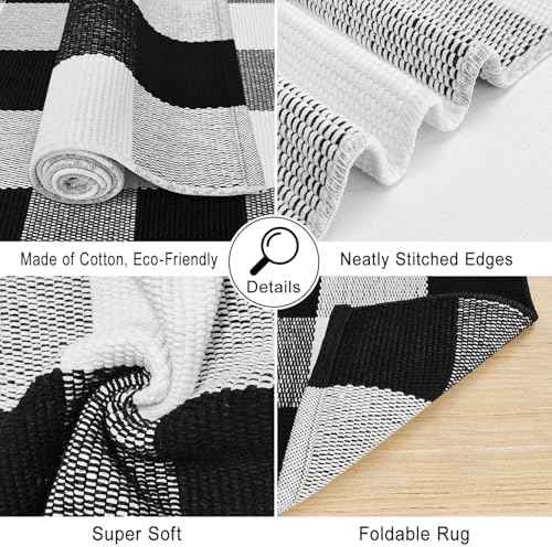 3x5 Ft Buffalo Plaid Area Rug, Black and White, Machine Washable