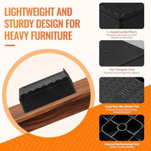 shouwuhho Furniture Risers, 6 Pack Bed Risers with Non-Slip Grip and Heavy Duty Support, 1 Inch 2 Inch 3 Inch 4 Inch Height Lift for Couch, Sofa, Table, Desk, Chair, Refrigerator - Black, 1+1 Inch