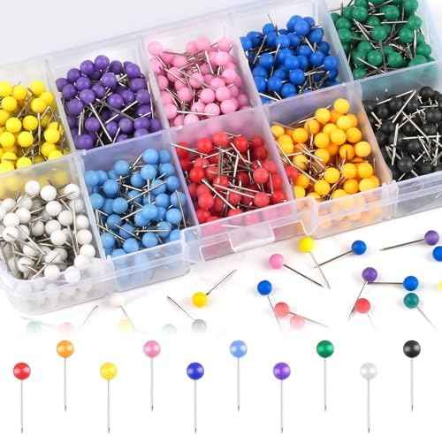 1000 Pcs Multi-Color Push Pins, Map Pins for Travel Map, 1/8" Map Tacks
