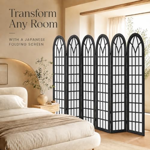 6 Panel Shoji Room Divider Folding Privacy Screen Black